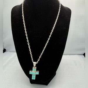 Silver and Turquoise Cross Pendant Necklace